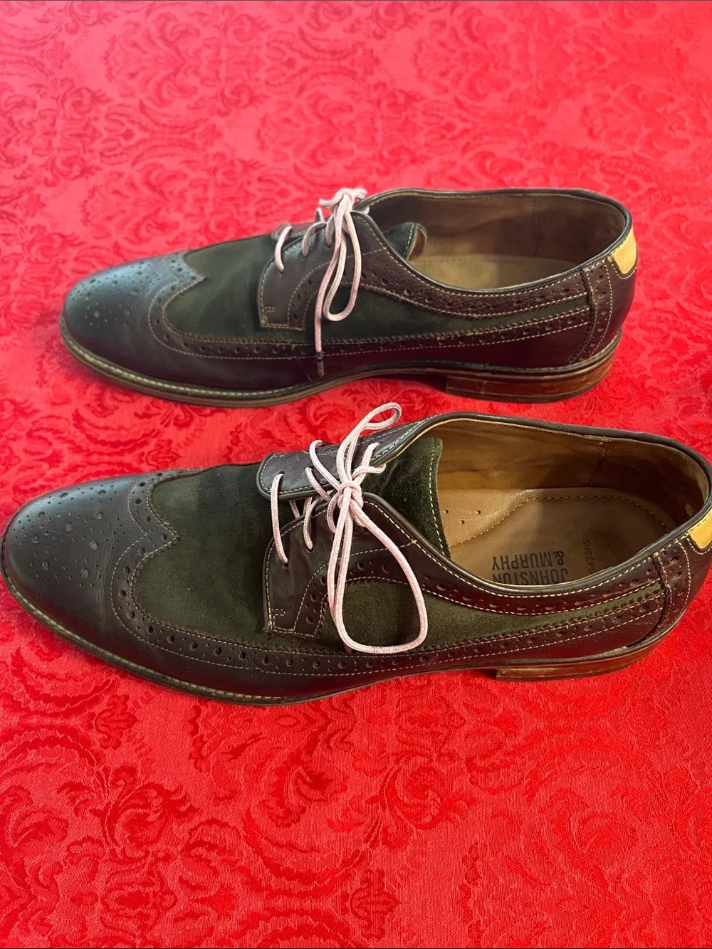 Johnston & Murphy Men's Wingtip Oxfords 11 D Brown Leather Suede Dress Shoes